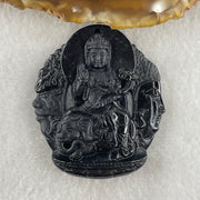 Type A Opaque Black Omphacite Jadeite Good Vs Evil Samantabhadra Bodhisattva Pendant Dragon and Snake Zodiac Guardian 44.90g 50.8 by 43.9 by 12.0mm - Huangs Jadeite and Jewelry Pte Ltd