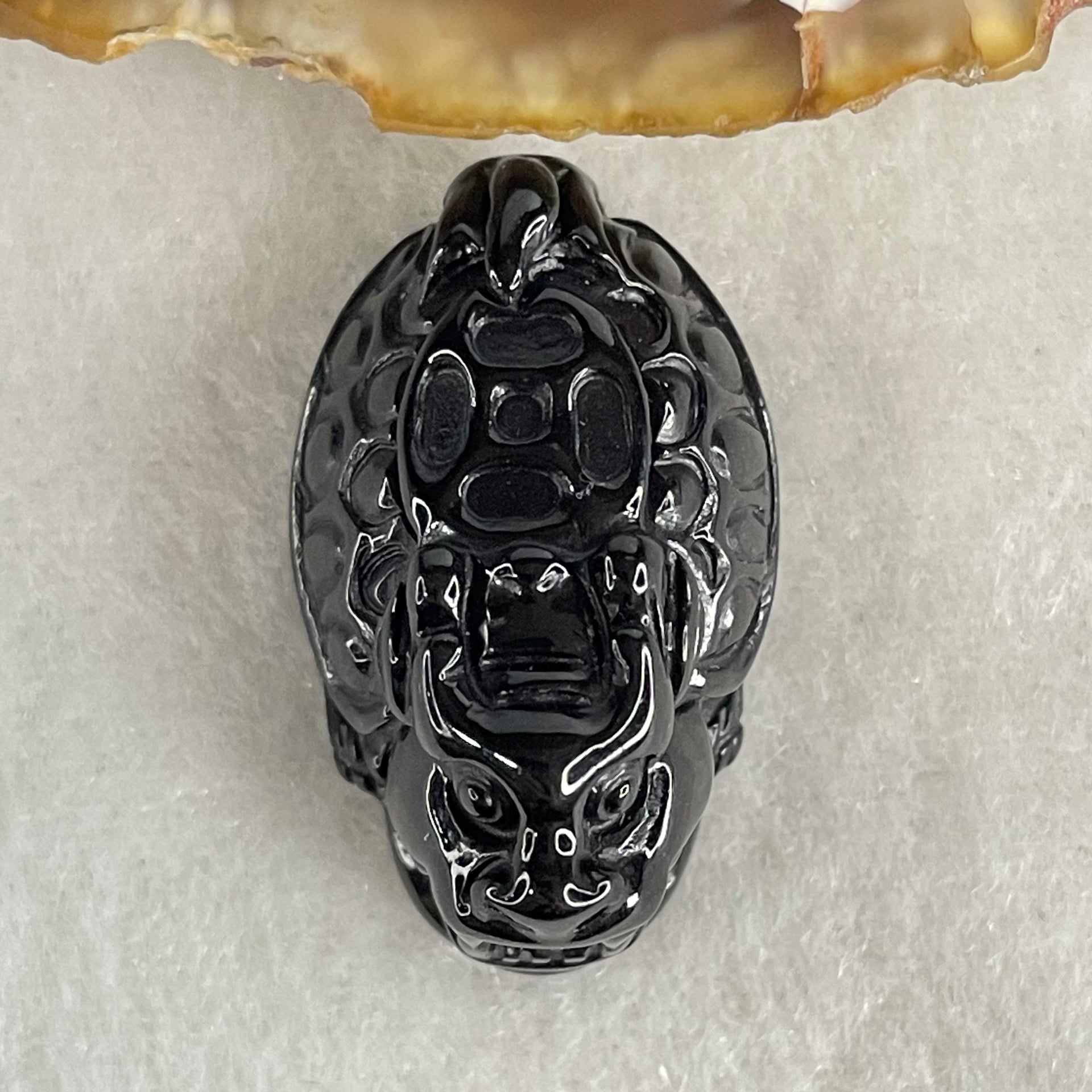 Type A Opaque Black Omphacite Jadeite Dragon Turtle with Coin Pendant Charm 12.45g 29.7 by 18.0 by 15.2mm - Huangs Jadeite and Jewelry Pte Ltd