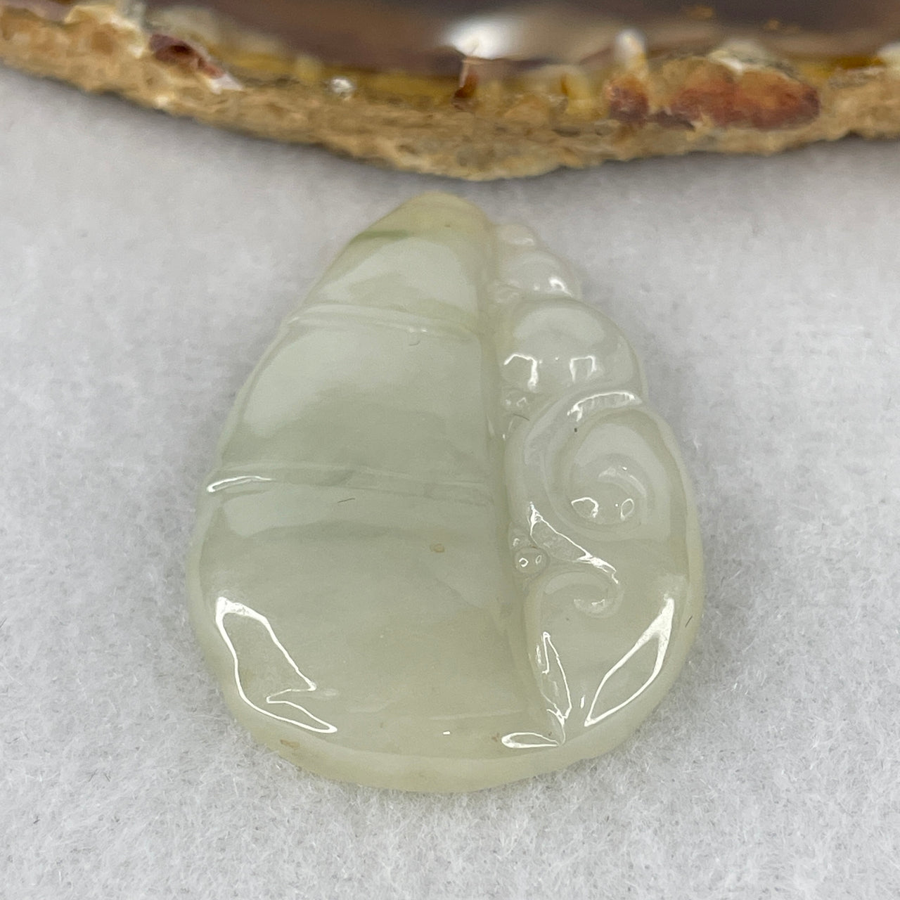 Natural Type A Light Green Jadeite Bamboo with Ruyi Pendant | 100% Untreated Growth & Fulfillment Motif | Elegant Fei Cui Jade Pendant (13.27g | 40.8 × 27.3 × 6.0mm)