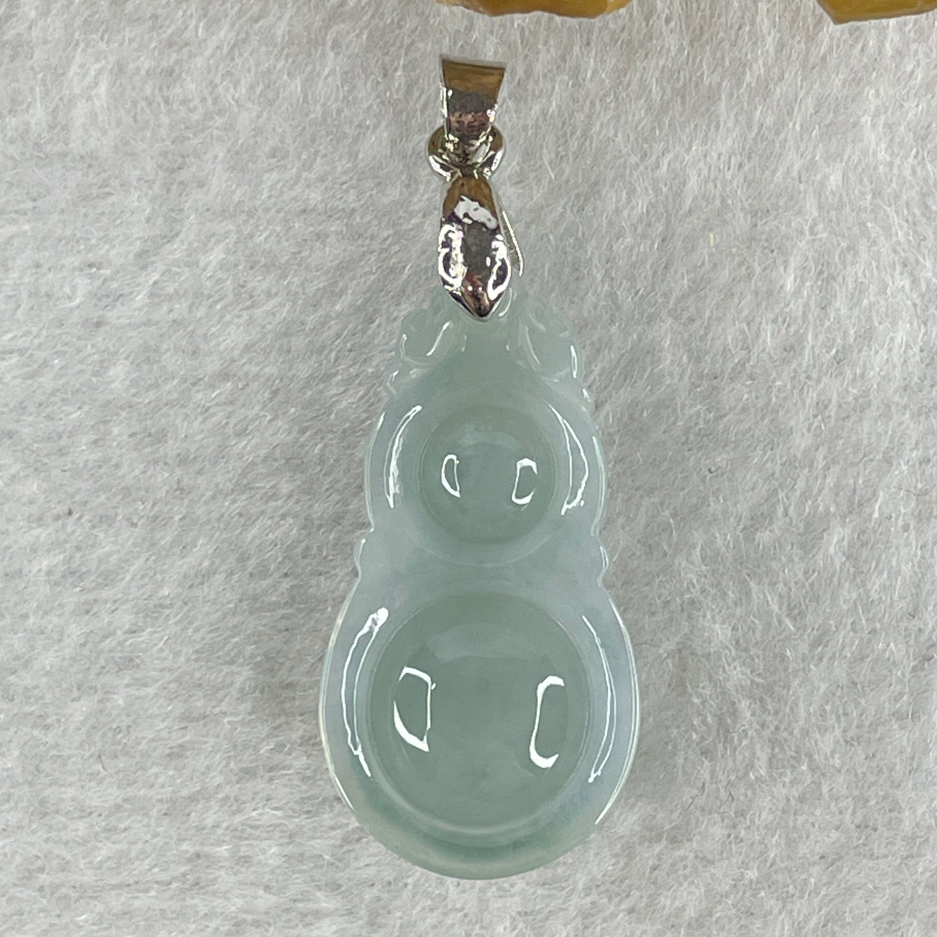 Natural Type A Semi Icy Lavender Jadeite Calabash Hulu Pendant in Stainless Steel Clasp 3.29g 26.8 by 13.9 by 5.7mm - Huangs Jadeite and Jewelry Pte Ltd
