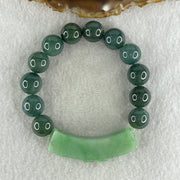 Type A Burmese Old Mine Blueish Green Jadeite Beads with Green Jadeite Twin Koi Fish and Flower Bracelet 60.96g 12.8mm 12 Beads 51.5 by 10.4 by 14.4mm - Huangs Jadeite and Jewelry Pte Ltd