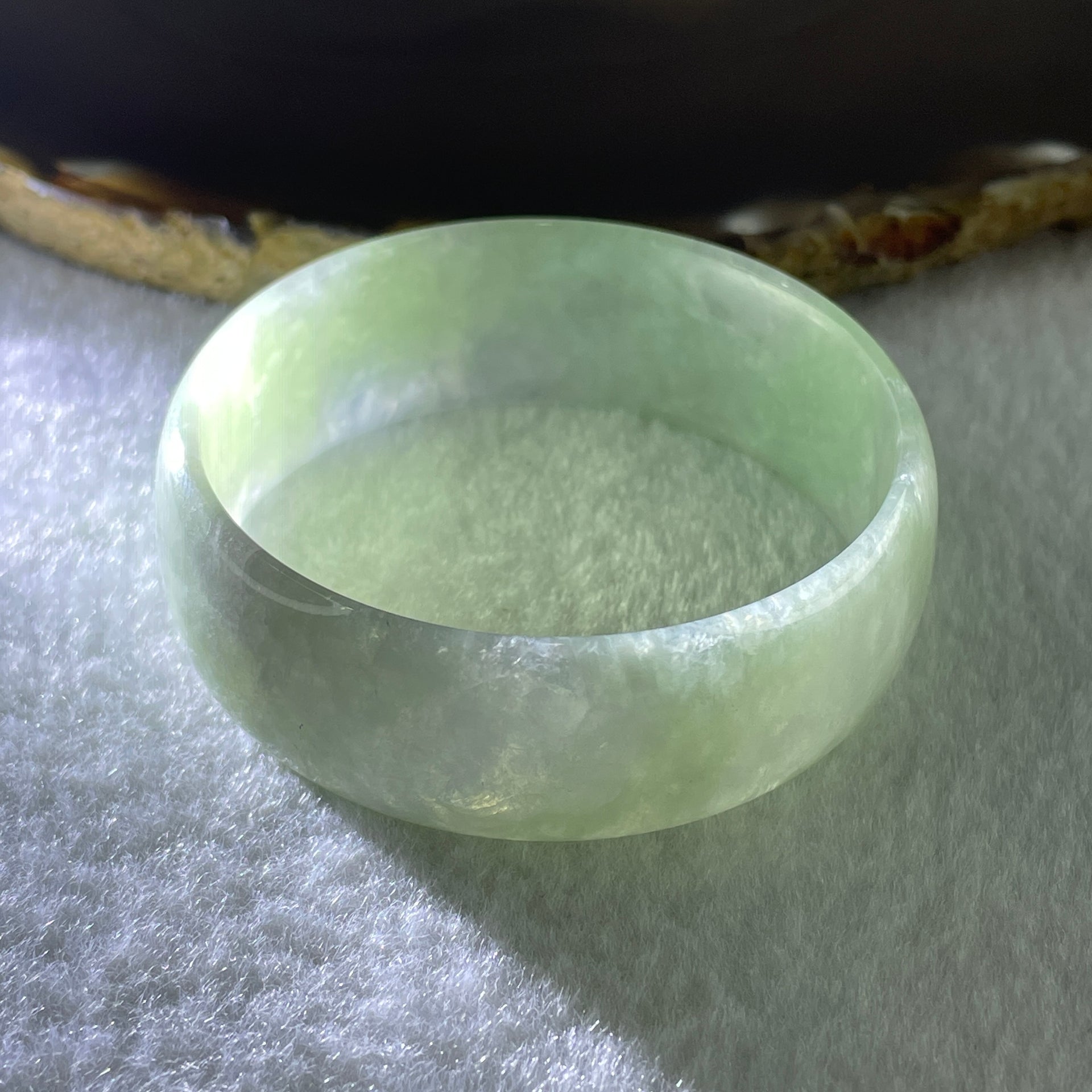 Type A Natural Green with Lavender Jadeite Bangle 34.40g Inner Diameter 49.8mm 17.9 by 4.2mm (Very Very Slight Internal Lines) - Huangs Jadeite and Jewelry Pte Ltd