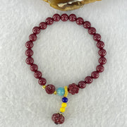 Natural Blood Red Cinnabar and Crystal Beads Bracelet with Flower and Pumpkin Charm 14.73g  15cm 6.4mm 24 Beads - Huangs Jadeite and Jewelry Pte Ltd