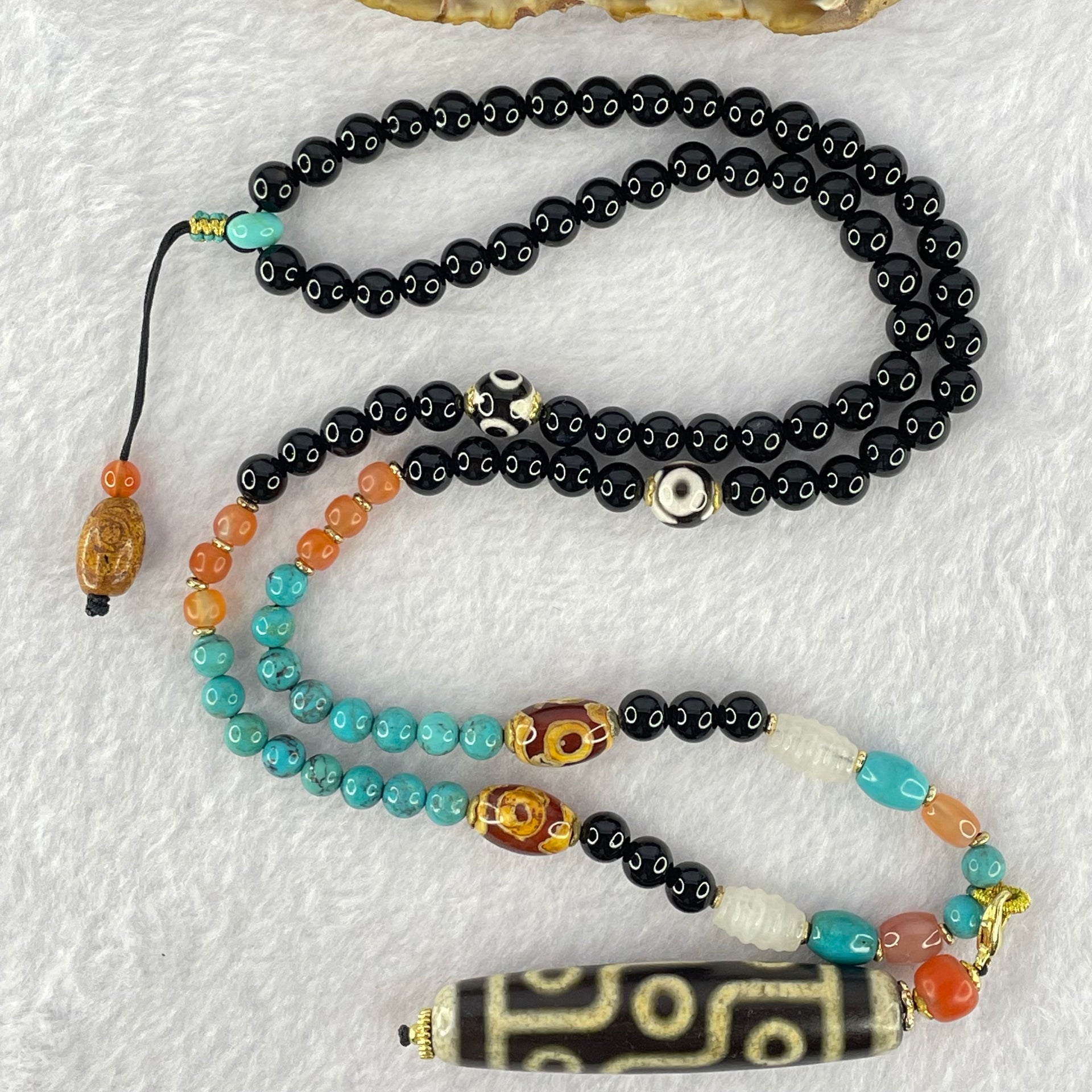 Muti Treasure with Powerful Tibetan Old Oily Agate Mix Dzi Beads Necklace (3 Eye and 9 Eye) 49.72g 60cm 56.2 by 12.8 Bead 12.3 by 8.3mm 2 Beads 8.3mm 2 Beads - Huangs Jadeite and Jewelry Pte Ltd