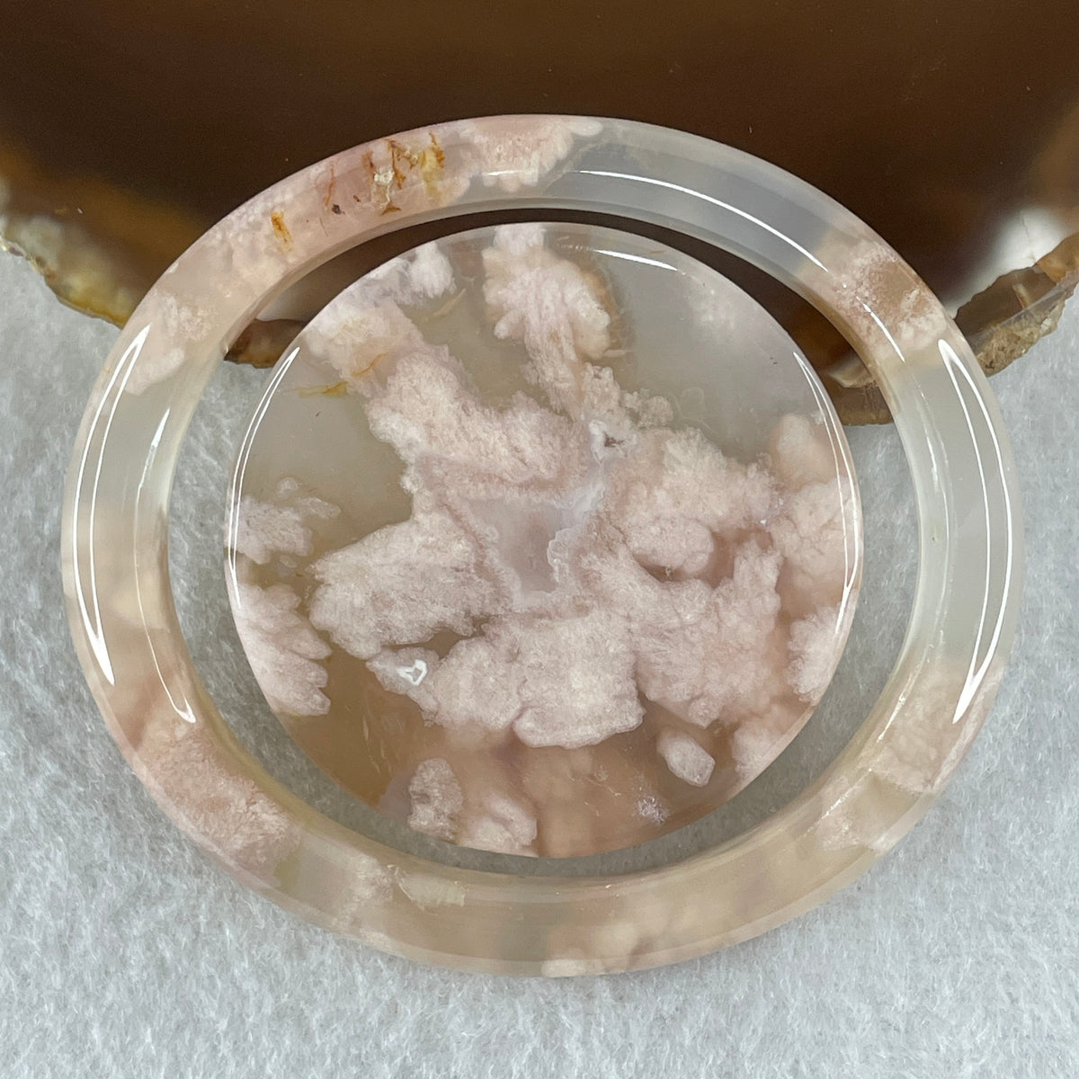 Natural Pink Flower Agate Oval Bangle Set | (63.99g | 54.6mm ID| 8.2 x 7.1mm | Blooming Self-Love & Emotional Renewal Anchor, Feng Shui Harmony & Petite Guifei Stacking Bangle Set) - Huangs Jadeite and Jewelry Pte Ltd
