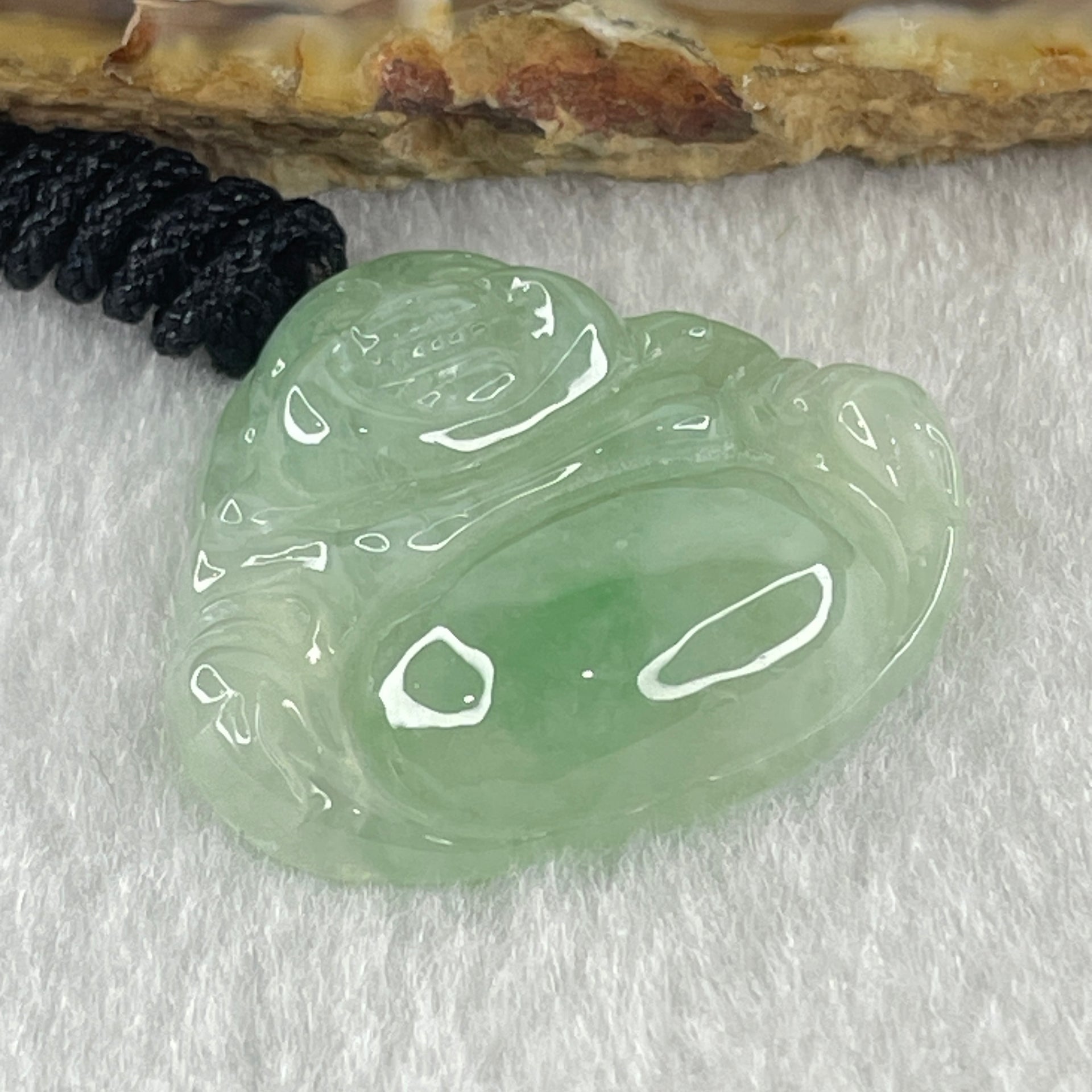 Type A Natural Semi Icy Light Green Jadeite Milo Buddha Pendant 9.03g 25.8 by 28.8 by 6.7mm - Huangs Jadeite and Jewelry Pte Ltd