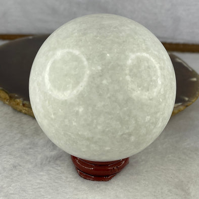 Natural Light Blue Calcite Sphere Ball Display with Wooden Stand 486.2g 78.5 by 68.5mm - Huangs Jadeite and Jewelry Pte Ltd