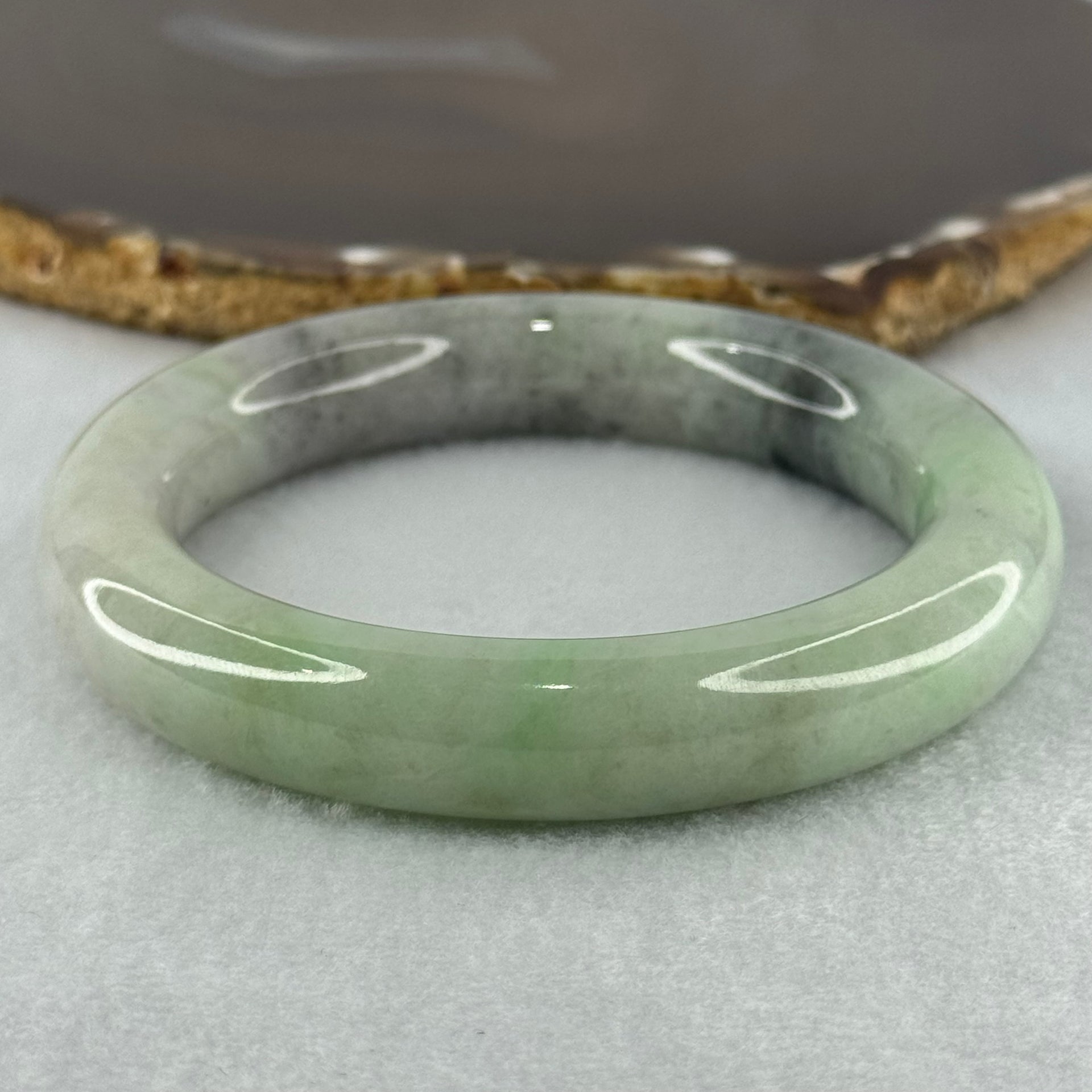 Type A Green Lavender with Grey Wuji Patches Jadeite Bangle Internal Diameter 59.7mm 90.66g 13.5 by 11.6mm (Slight Internal Lines) - Huangs Jadeite and Jewelry Pte Ltd