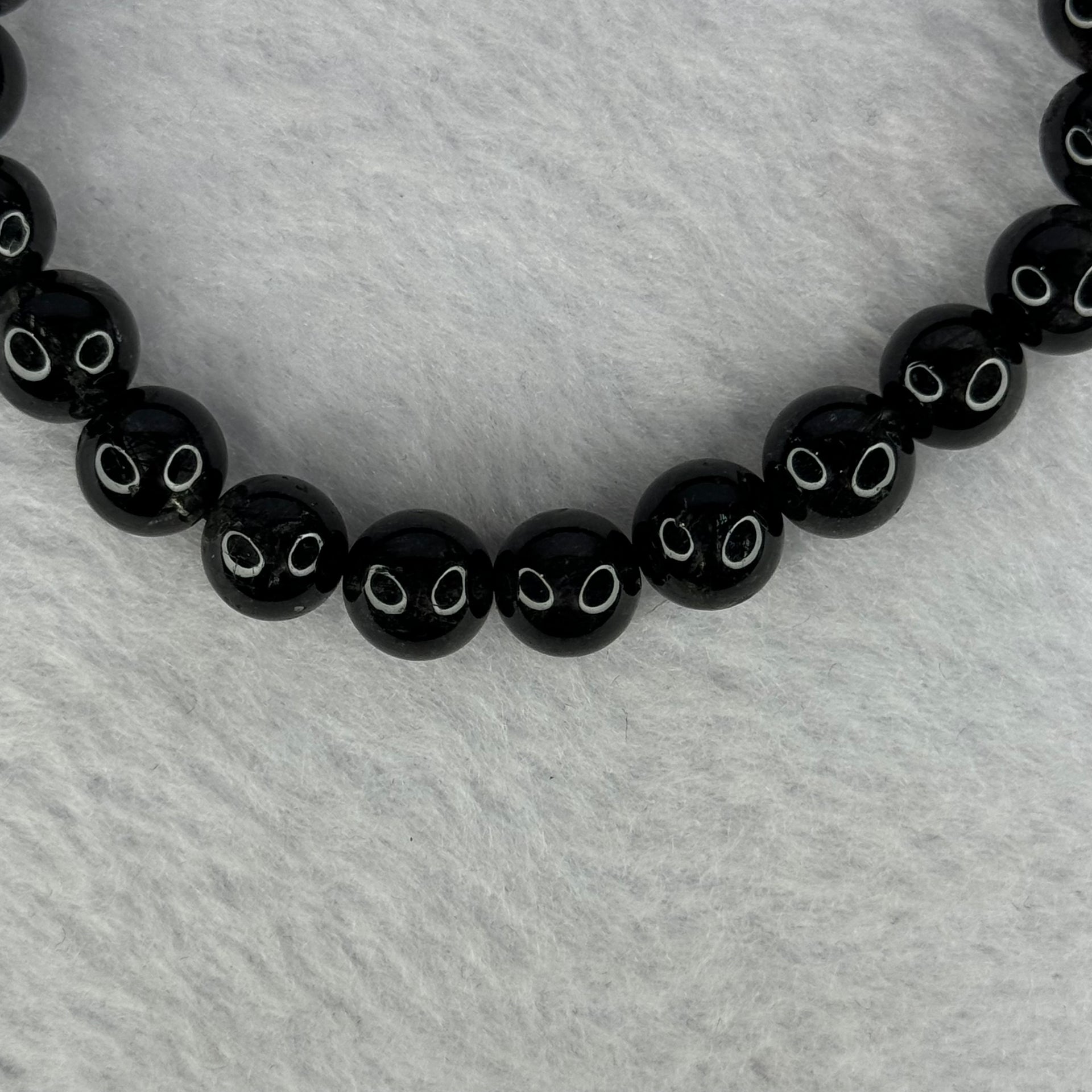 Natural Black Rutilated Quartz Beads Bracelet 天然黑发水晶手链 17.54g 15cm 8.4mm 23 Beads - Huangs Jadeite and Jewelry Pte Ltd