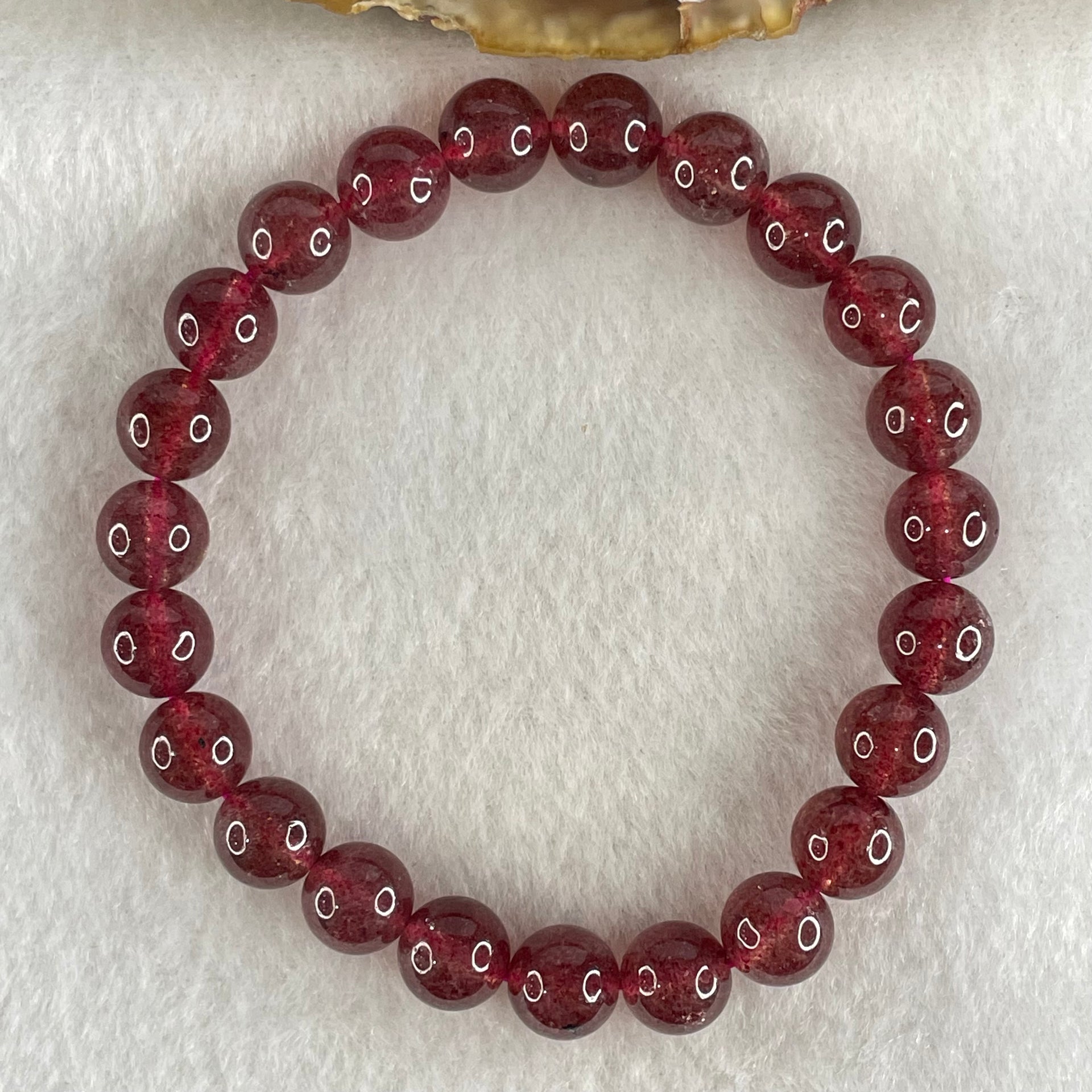 Good Grade Natural Strawberry Quartz Beads Bracelet 19.83g 16.5cm 8.6mm 23 Beads - Huangs Jadeite and Jewelry Pte Ltd
