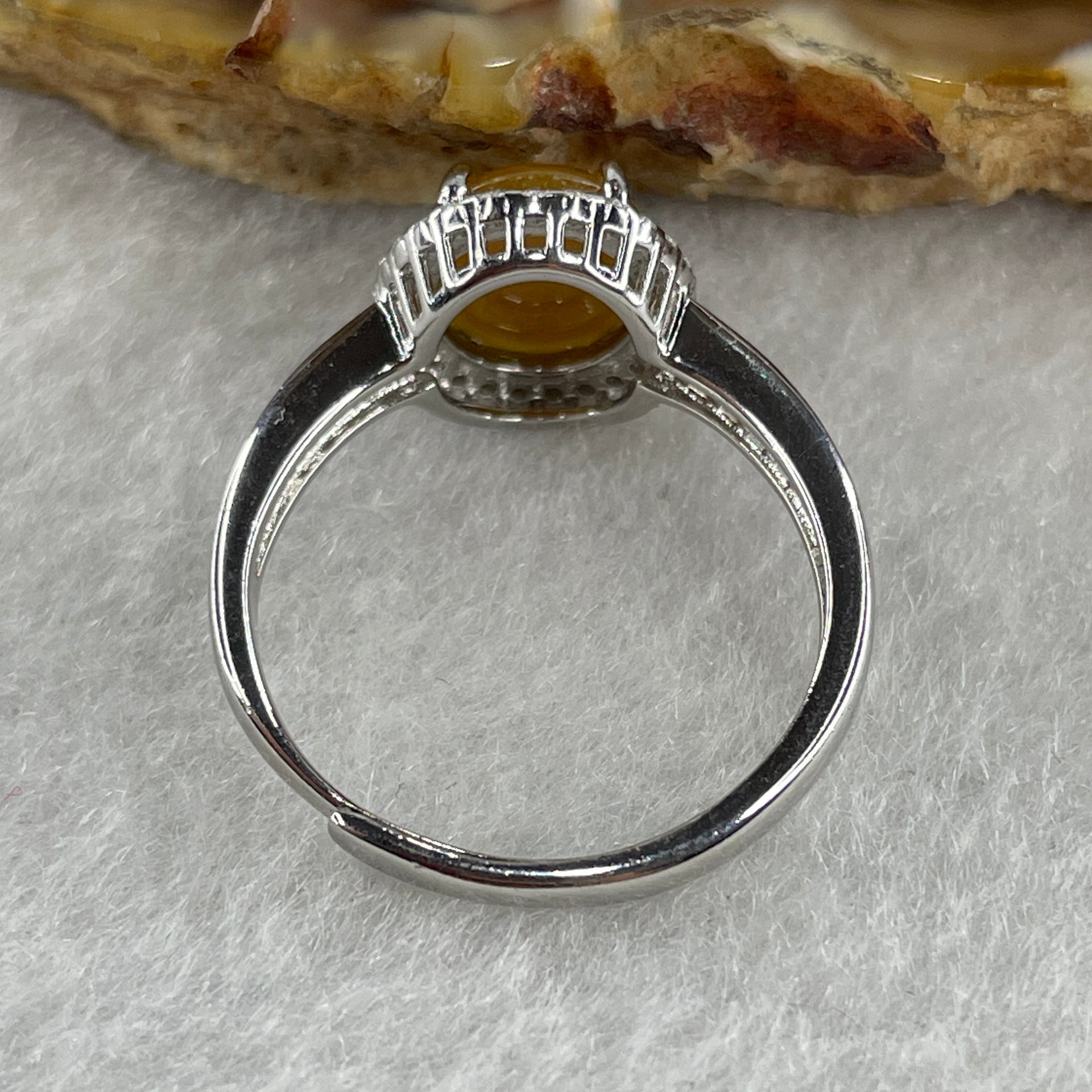 Type A Yellow Jadeite Ring in S925 Sliver with Cubic Zirconia 2.46g 10.0 by 7.5 by 3.0mm (Adjustable Size) - Huangs Jadeite and Jewelry Pte Ltd