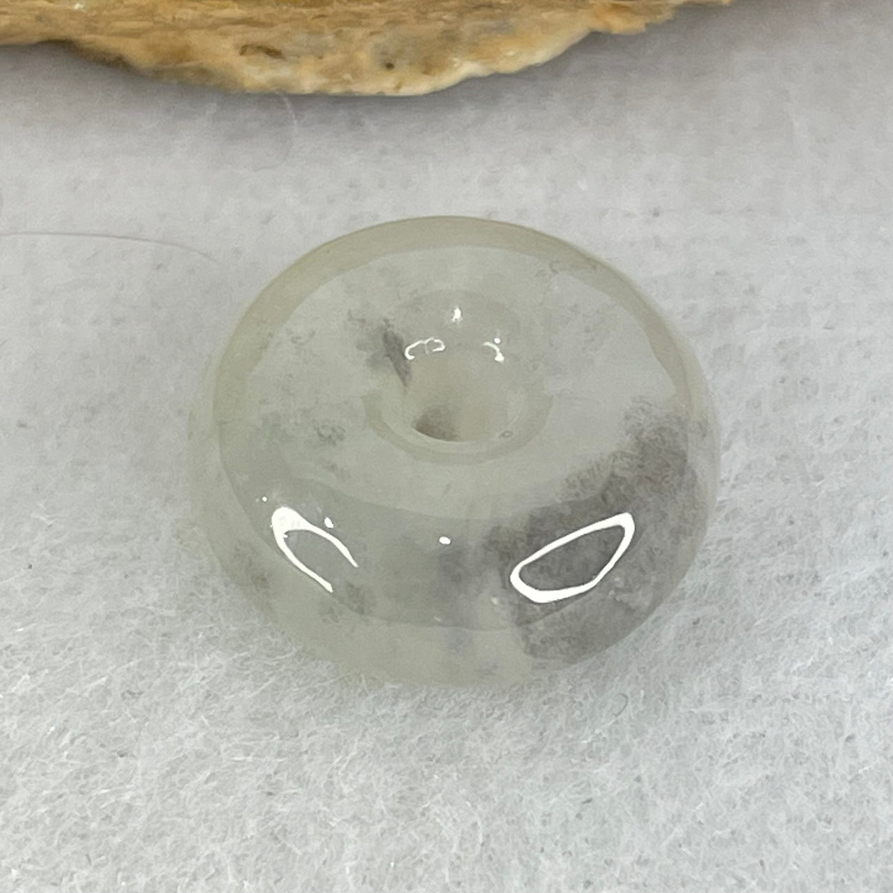 Type A Semi Icy Light Green With Wuji Grey Spots Jadeite Ping An Kou Donut Pendant 2.29g 13.7 by 6.0mm - Huangs Jadeite and Jewelry Pte Ltd