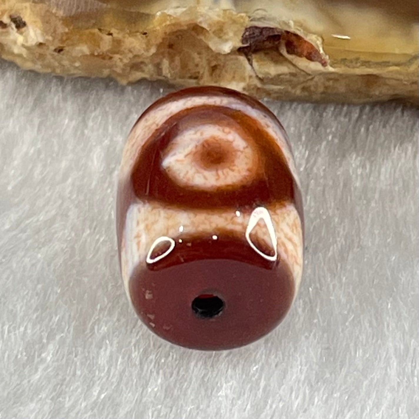 Natural Powerful Tibetan Old Oily Agate 3 Eyes Dzi Bead Heavenly Master (Tian Zhu) 三眼天诛 2.31g 13.7 by 10.0mm - Huangs Jadeite and Jewelry Pte Ltd