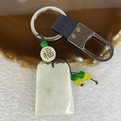 Type A Green Lavender Jadeite Wu Shi Pai Key Chain 31.71g 32.6 by 42.6 by 3.7mm - Huangs Jadeite and Jewelry Pte Ltd