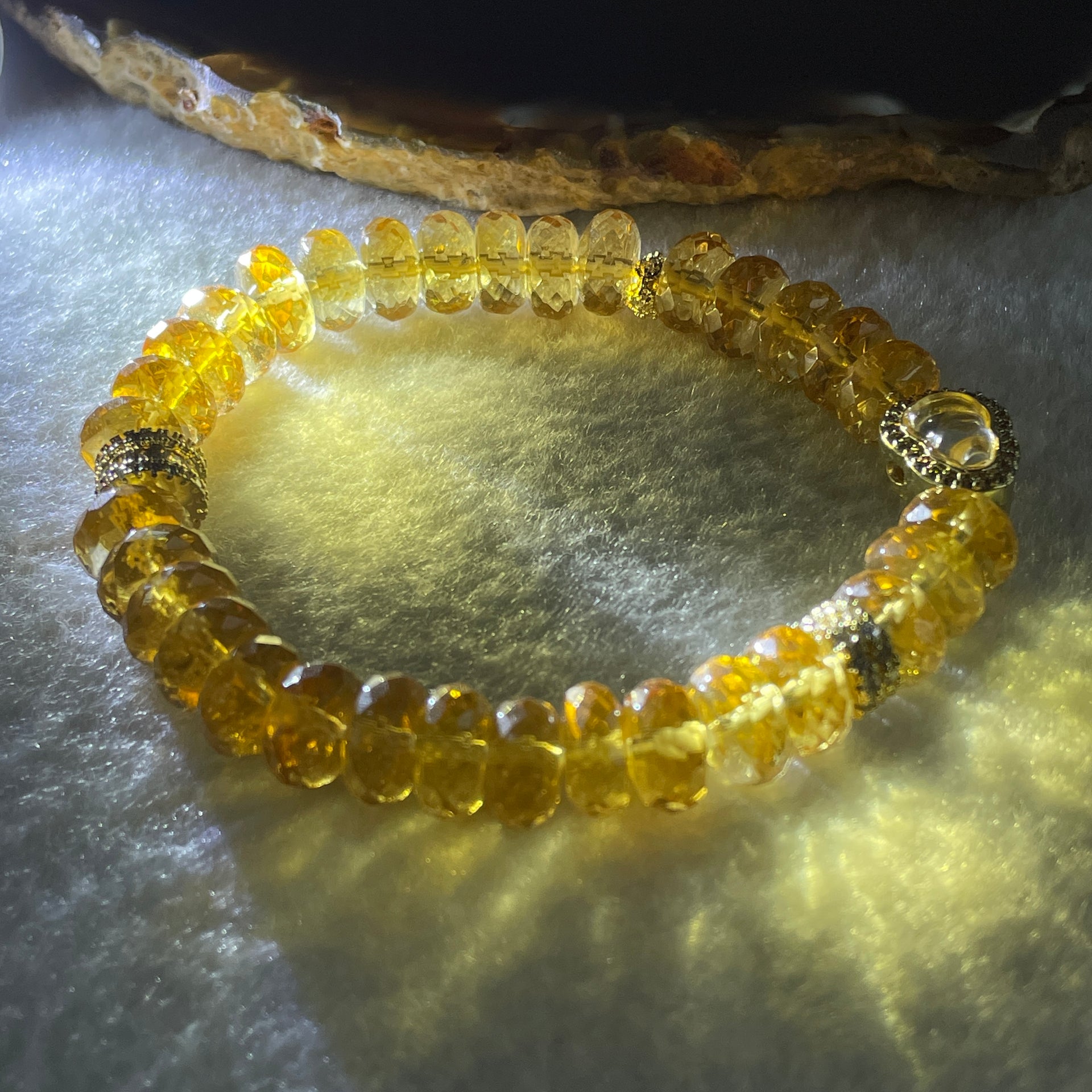 Natural Intense Yellow Citrine Donut with Hulu Charm Bracelet 26.29g 15cm 9.4mm 32 Beads - Huangs Jadeite and Jewelry Pte Ltd