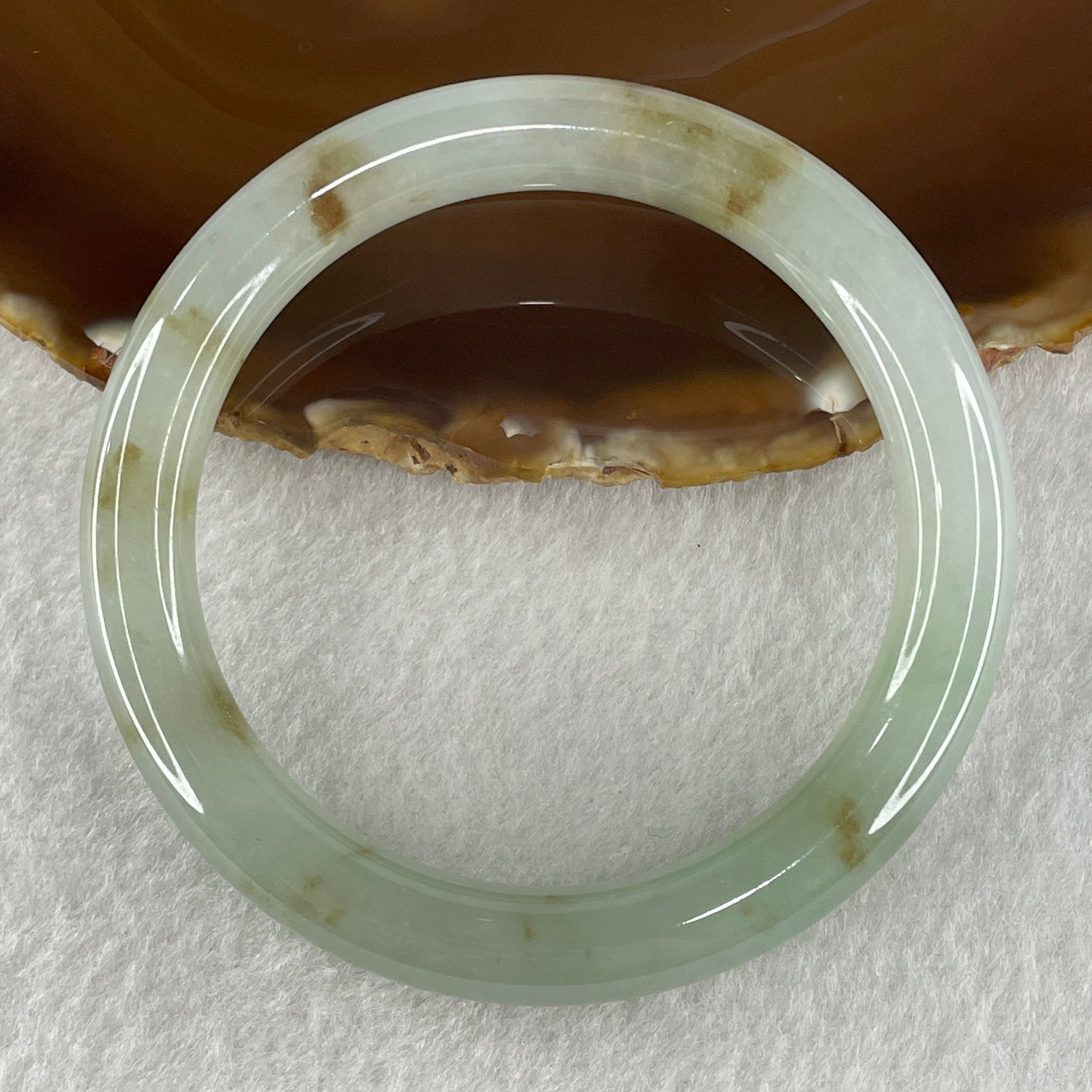 Certified Natural Type A Light Green with Brown Patches Jadeite Bangle 46.16g Inner Diameter 55.9mm Thickness 9.2 by 9.8mm (Close to Perfect)
