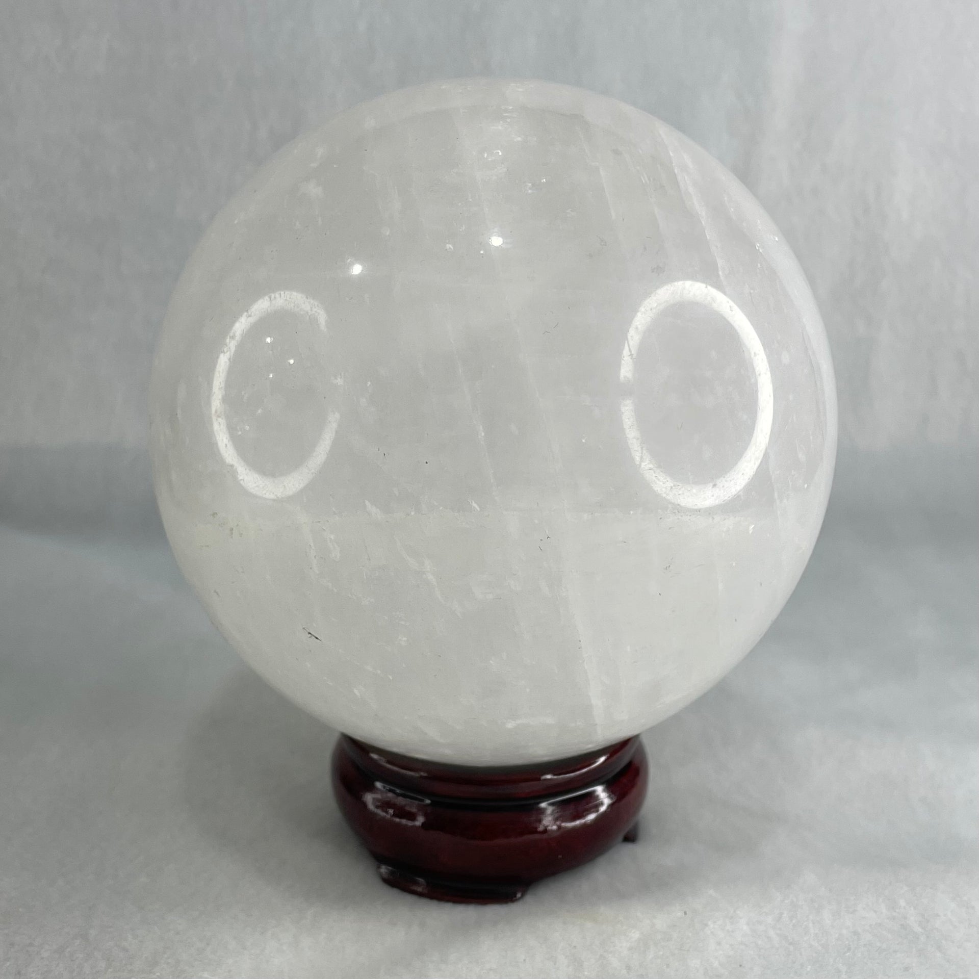 Natural Milky White Quartz Crystal Sphere Ball with Wooden Stand 1,706.3g 103.0 by 130.0mm - Huangs Jadeite and Jewelry Pte Ltd