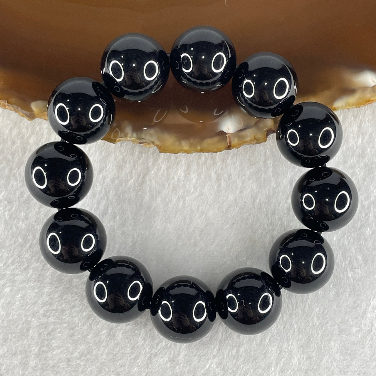 Natural Black Moldavite Meteorite Crystal Beads Bracelet 41.31g 13cm 14.2mm 12 Beads