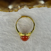 Natural Red Cinnabar in S925 Silver with Gold Color Ring (Adjustable Size) 红朱砂925银戒指 3.13g 13.2 by 10.2 by 6.5mm - Huangs Jadeite and Jewelry Pte Ltd