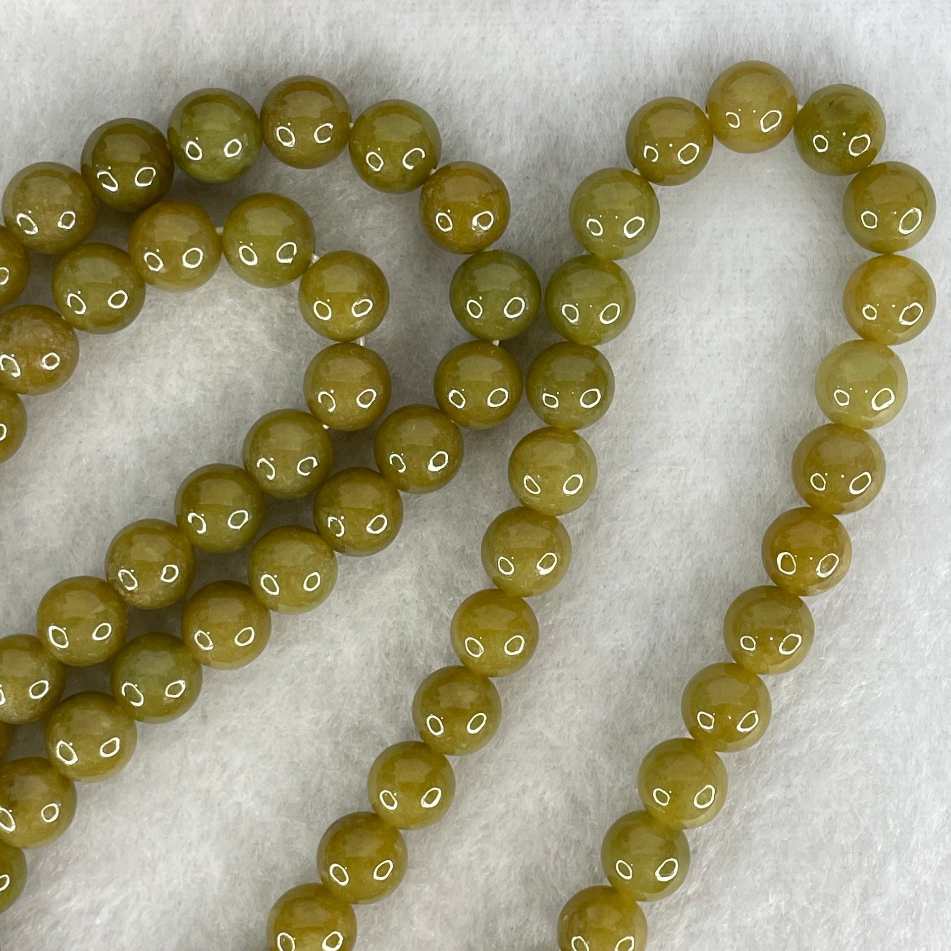 Good Grade Type A Natural Yellowish Brown Jadeite Beads Necklace 83.78g 72cm by 8.2mm 96 Beads - Huangs Jadeite and Jewelry Pte Ltd