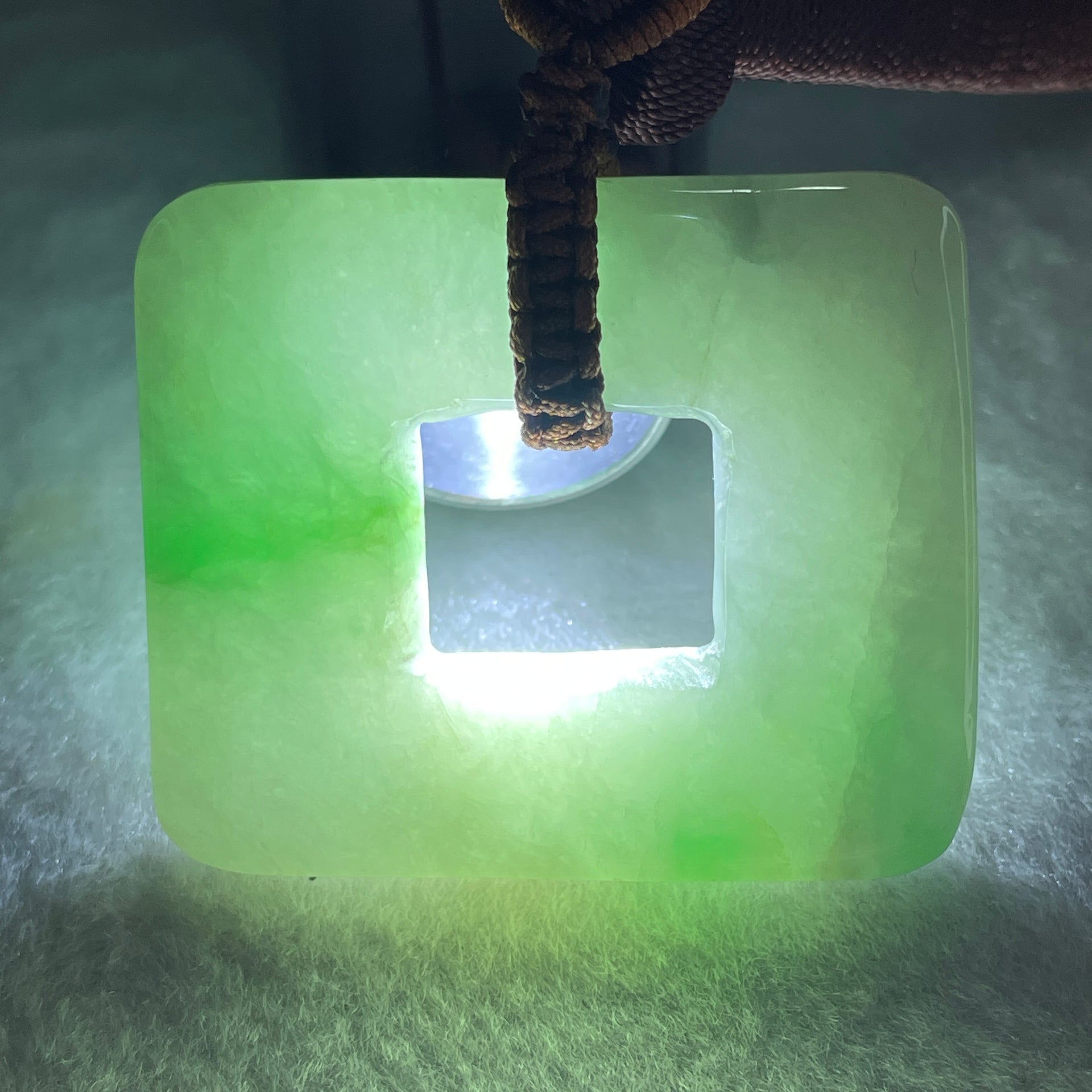 Natural Type A Green with Apple Green Spot Jadeite Square Shape Pendant 35.24g 41.8 by 35.3 b7 5.9mm - Huangs Jadeite and Jewelry Pte Ltd