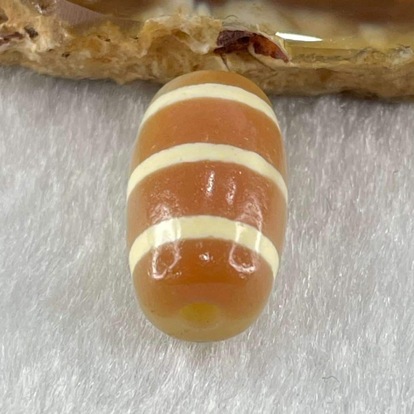 Natural Powerful Tibetan Old Oily Agate 3-Lines Dzi Bead Heavenly Master (Tian Zhu) 三行天诛 3.01g 18.3 by 10.4mm - Huangs Jadeite and Jewelry Pte Ltd