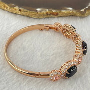 Natural Dark Blood Red Amber with Crystal in Rose Gold Color Bangle 26.43g 18cm 12.1 by 9.0 by 3.5mm 3pcs - Huangs Jadeite and Jewelry Pte Ltd