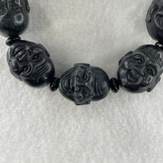 Type A Opaque Black Omphacite Jadeite Eighteen Arhats or 18 Luohans  十八羅漢 Head Beads Bracelet 101.90g 16cm 19.9mm 9 Beads - Huangs Jadeite and Jewelry Pte Ltd