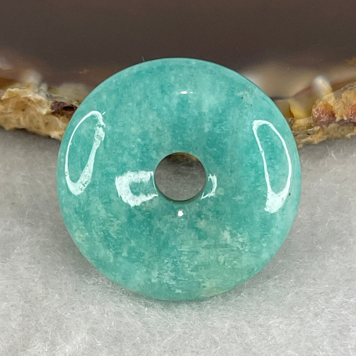 Natural Amazonite Ping An Kou Pendant | Soothing Turquoise-Green Peace Donut Talisman (6.67g | 24.5 x 7.4mm)