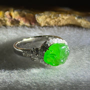 Type A Burmese Jade Jadeite Pixiu Head in 18k white gold with white sapphires and diamonds 4.17g pixiu head 9.0 by 11.0 by 2.0mm inner diameter 17.4mm US7 HK15 with NGI Cert - Huangs Jadeite and Jewelry Pte Ltd