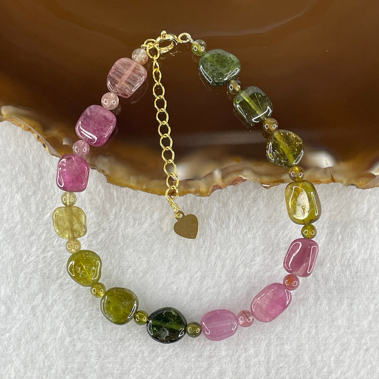 Natural Tourmaline Crystal Irregular Beads with Charm Bracelet 8.04g 16cm 7.6mm 14Beads