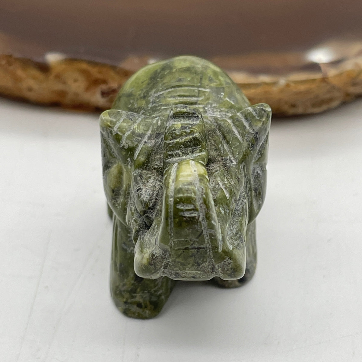 Natural Green Serpentine Elephant Mini Display | (37.26g | 38.8 x 21.8 x 29.0mm Dimensions | Heart & Root Chakra Synergy, "Ji Xiang" Wealth Anchor, Regenerative Energy & Mindful Feng Shui Catalyst)