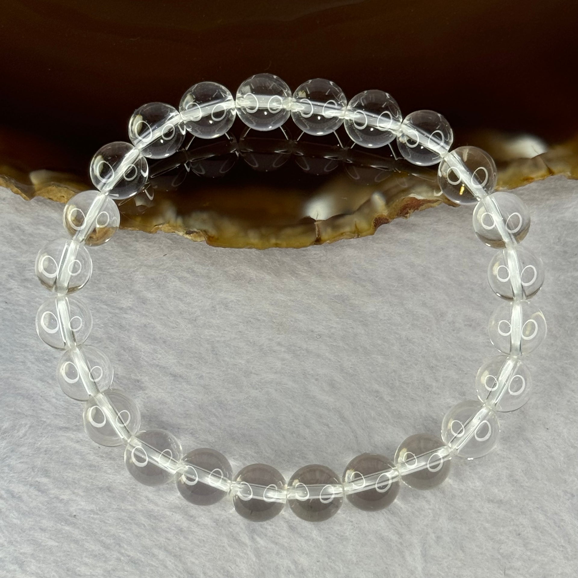 Natural Clear Quartz Bracelet 天然白水晶手链 18.92g 16.5cm 8.4mm 24 Beads - Huangs Jadeite and Jewelry Pte Ltd