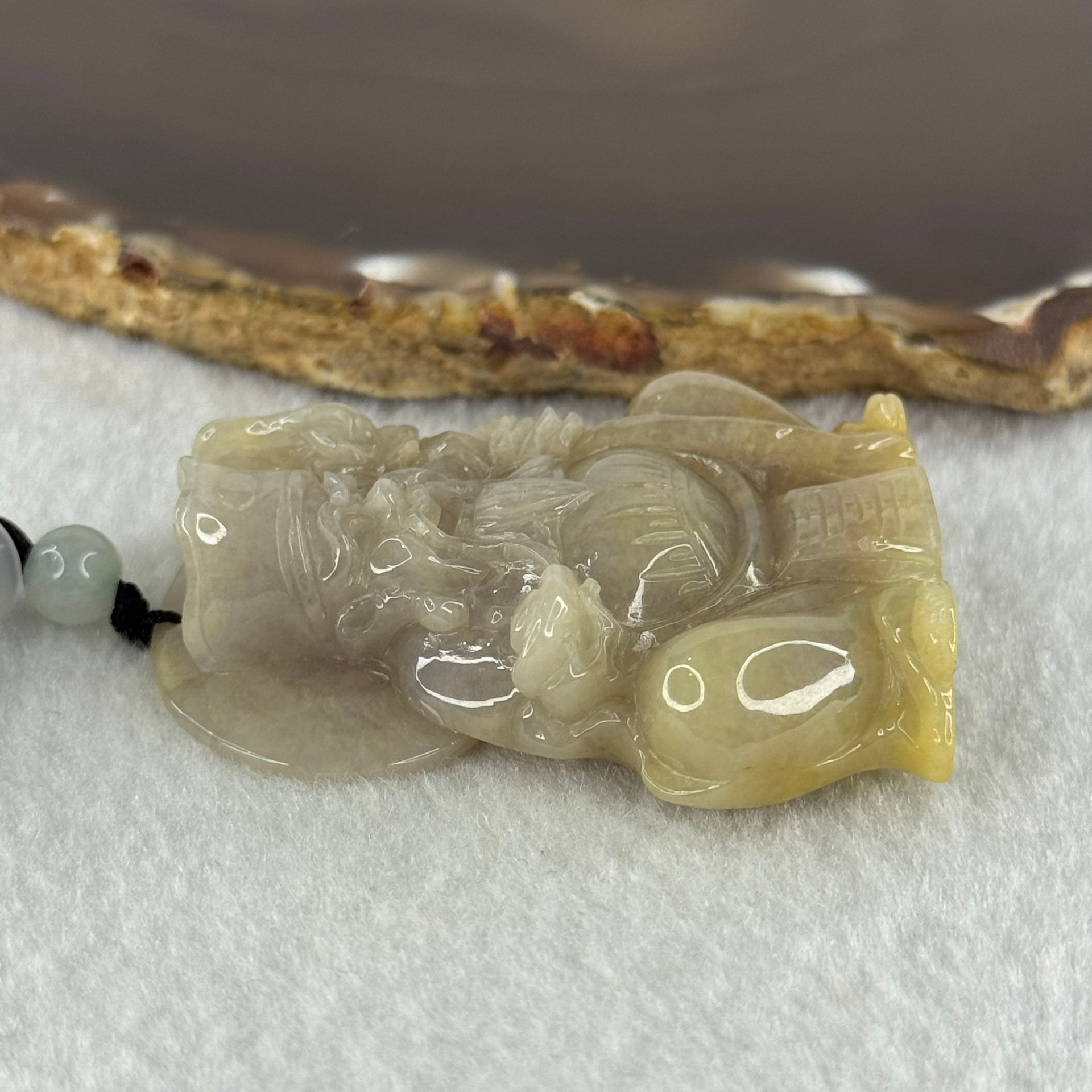 Type A Faint Lavender & Green Jade Jadeite Tu Di Gong 48.63g 50.5 by 39.7 by 13.9mm - Huangs Jadeite and Jewelry Pte Ltd