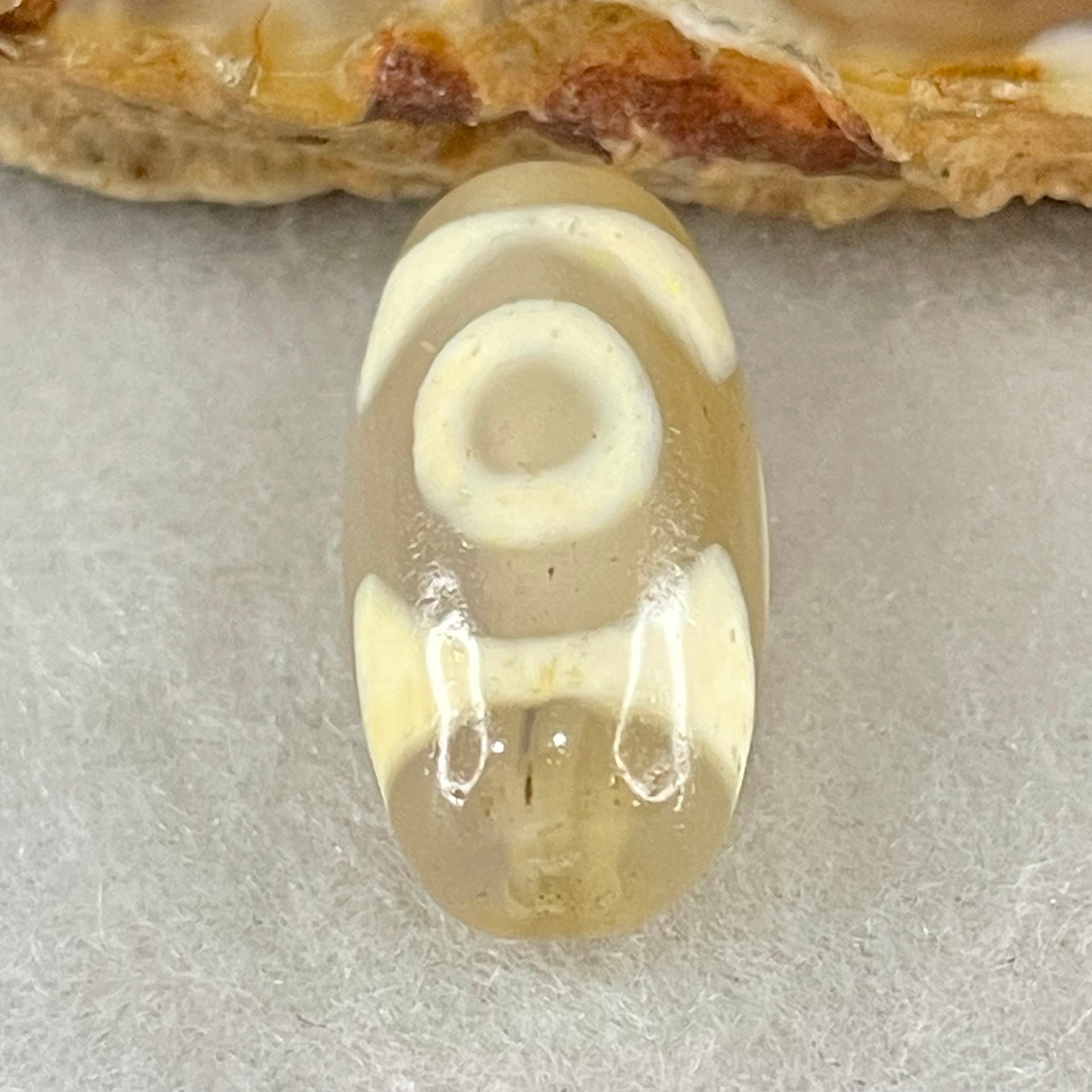 Natural Powerful Tibetan Old Oily Agate 3 Eyes Dzi Bead Heavenly Master (Tian Zhu) 三眼天诛 3.05g 20.1 by 10.2mm - Huangs Jadeite and Jewelry Pte Ltd