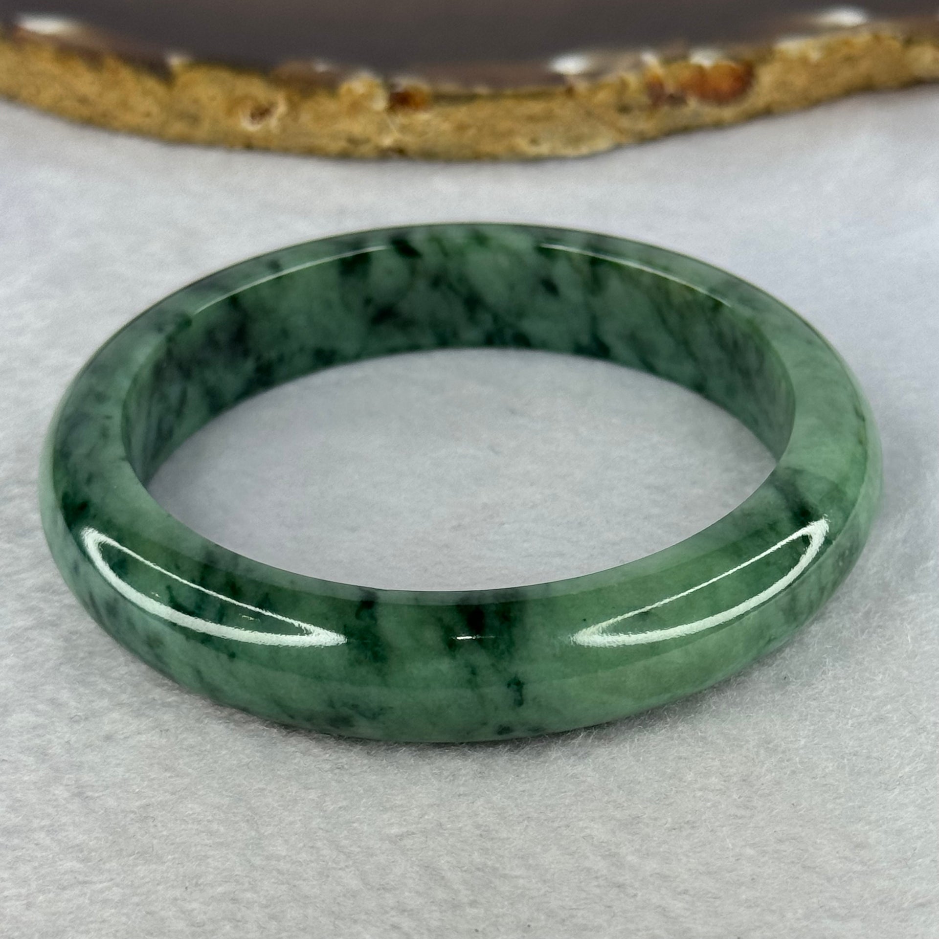 Type A Spicy Green with Dark Green Piao Hua Jadeite Bangle Internal Diameter 58.3mm 59.99g 12.6 by 8.7mm (Close to Perfect) - Huangs Jadeite and Jewelry Pte Ltd