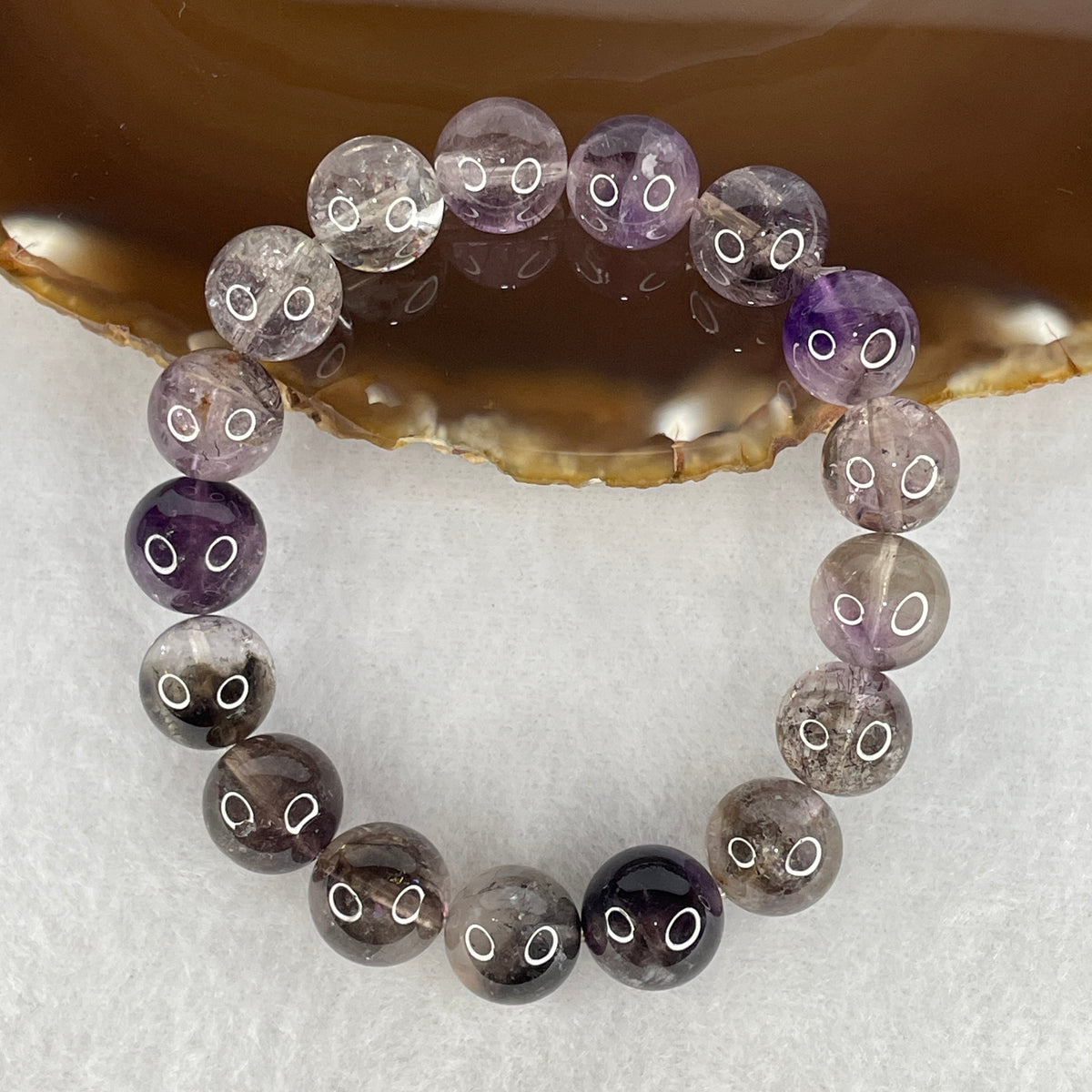 Certified Good Grade Natural Black Super 7 Crystal Beads Bracelet | 15.5cm Strand of 17 Beads 11.8mm (36.87g | Root Grounding, Manifestation & Aura Shield)