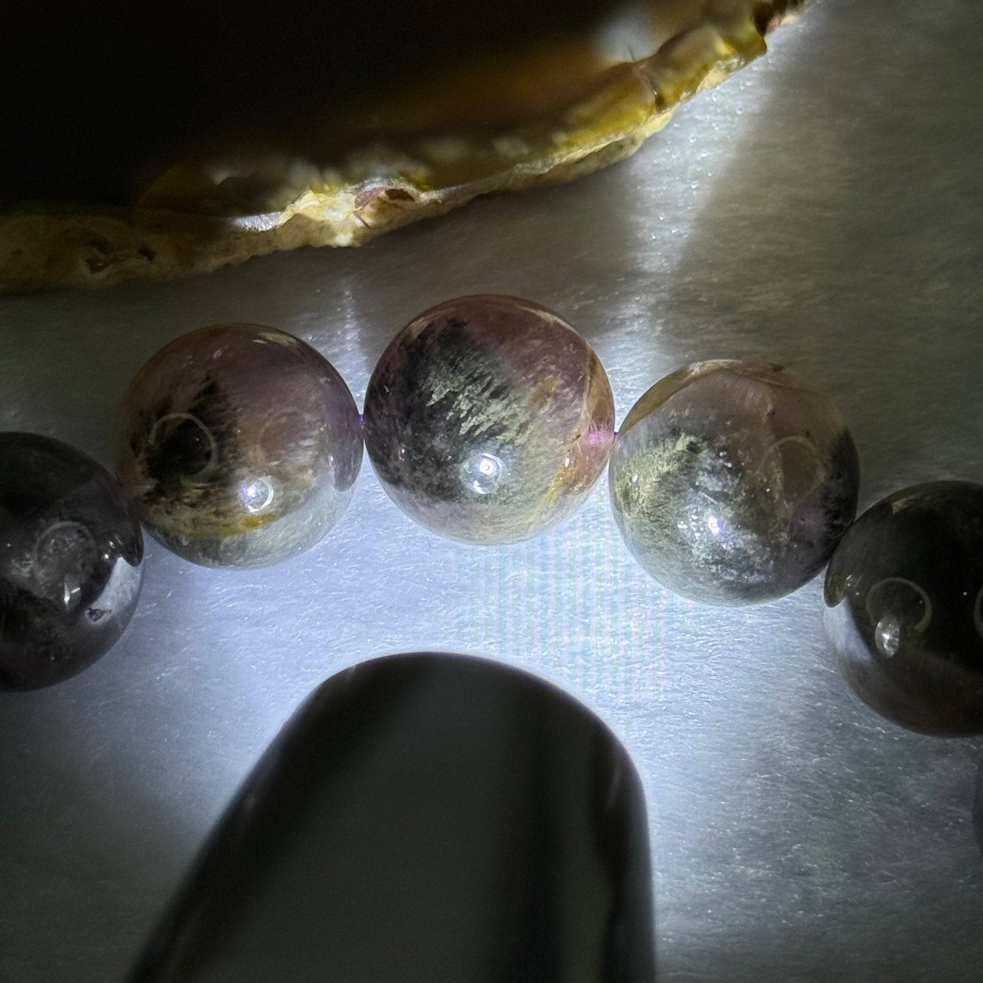 Natural Black Auralite 23 Bracelet 天然黑激光23手链 62.75g 19cm 14.8mm 15 Beads - Huangs Jadeite and Jewelry Pte Ltd