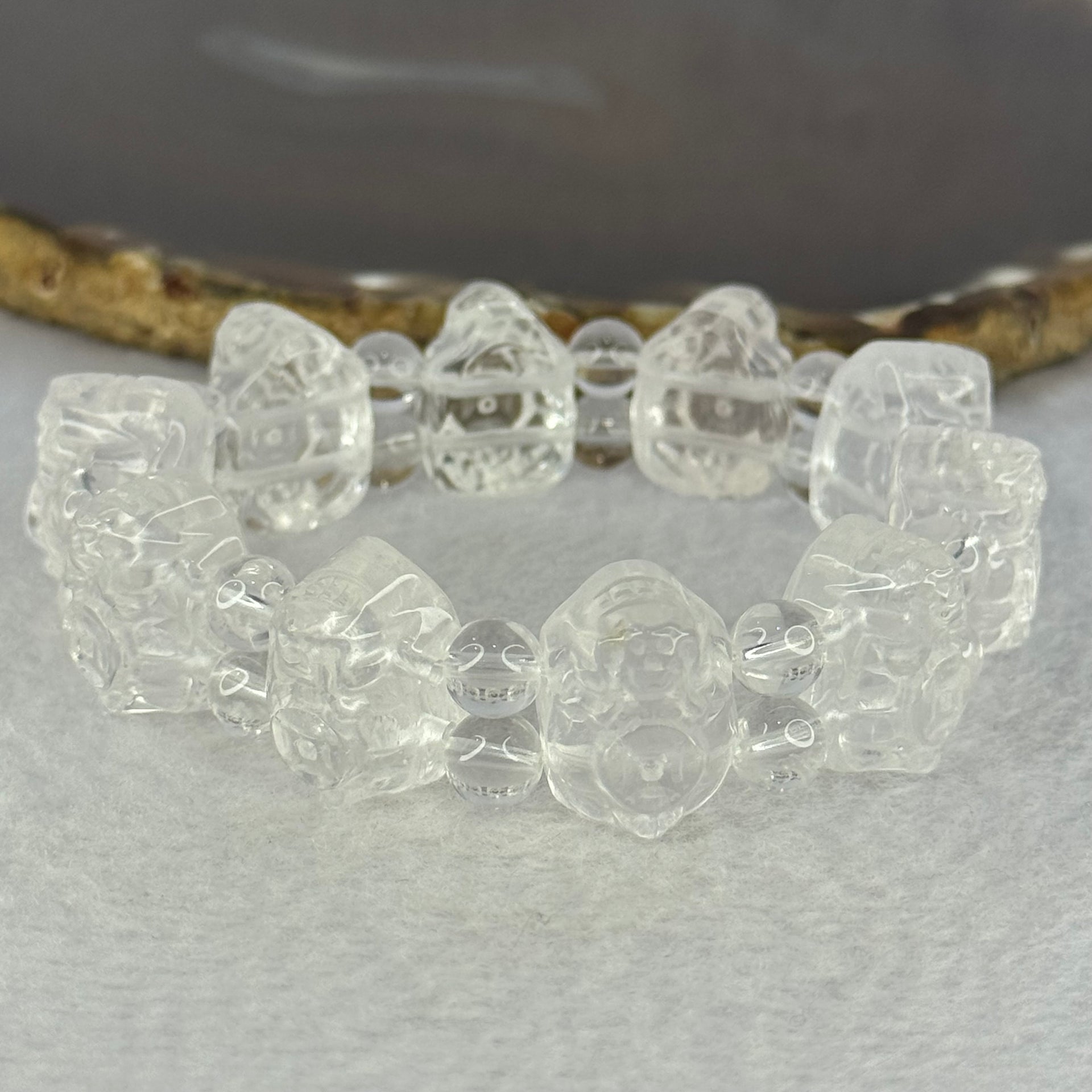 Natural Clear Quartz Dragon Turtle and Beads Bracelet 57.77g 17cm 18.3 by 13.5 by 11.9mm 10 Dragon Turtle - Huangs Jadeite and Jewelry Pte Ltd