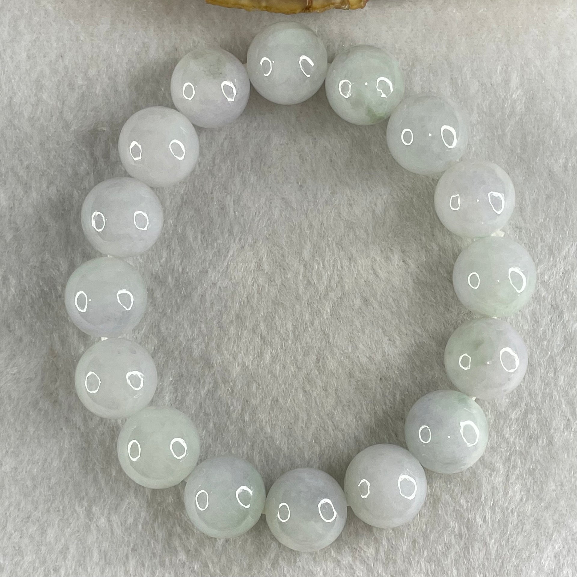 Type A Light Green with Slight Light Lavender Jadeite Beads Bracelet 46.20g 15cm 12.3mm 16 Beads - Huangs Jadeite and Jewelry Pte Ltd