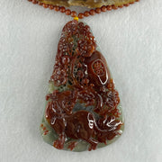 Grand Master Type A Brownish Red with Green Jadeite Tiger with Flower Double Side Pendant 117.50g 84.0 by 54.6 by 16.9mm - Huangs Jadeite and Jewelry Pte Ltd