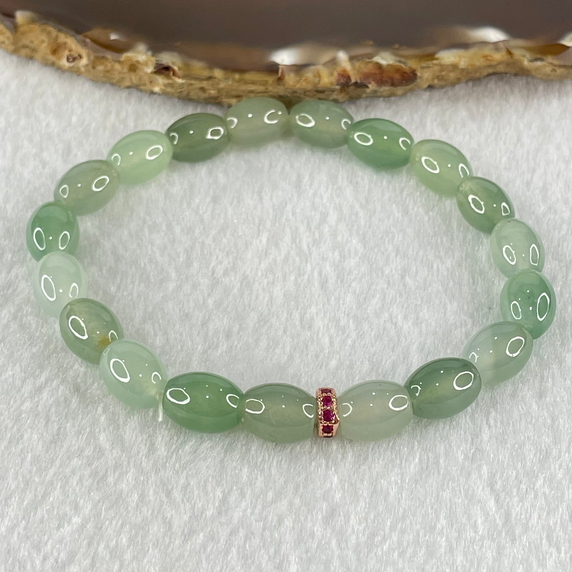 Type A Semi Icy Light Blueish Green Jadeite Beads Bracelet 19.02g 16cm 7.6 by 9.7mm 19 Beads - Huangs Jadeite and Jewelry Pte Ltd