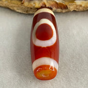 Natural Powerful Tibetan Old Oily Red White Agate One Eye Wood Element Dzi Bead Heavenly Master (Tian Zhu) 一眼木元素天珠 9.30g 37.1 by 12.7mm - Huangs Jadeite and Jewelry Pte Ltd