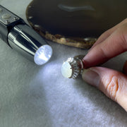 Type A Natural White to Faint Green Jadeite Cabochon 14.5 by 11.7 by 4.0mm Stone for Setting 15.72g (On Silver Ring Mold) US 8.75 HK 19.5 - Huangs Jadeite and Jewelry Pte Ltd