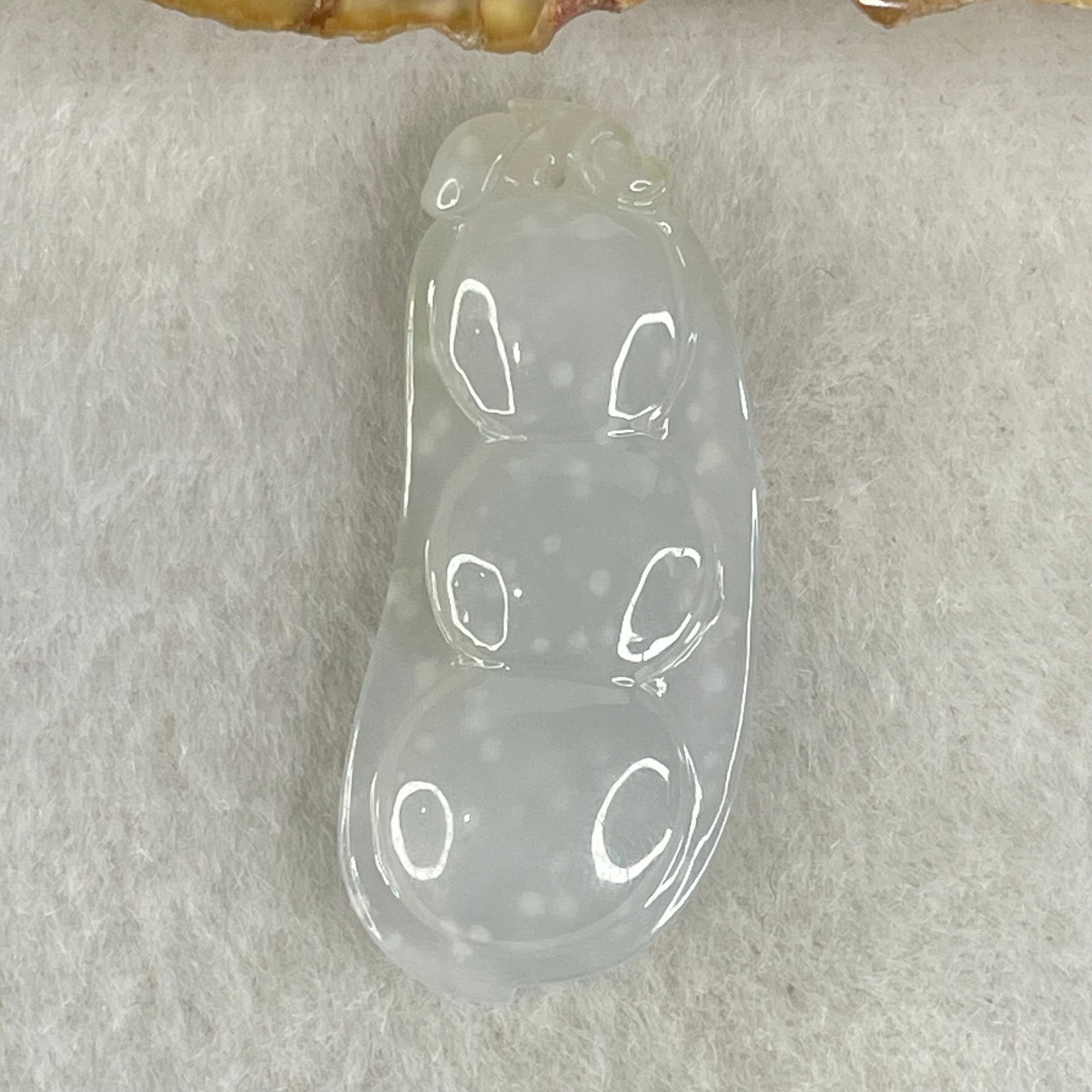 Type A Semi Icy Faint Green with Muna Jadeite Peapod Pendant 5.34g 35.5 by 15.5 by 5.9mm - Huangs Jadeite and Jewelry Pte Ltd