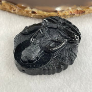 Type A Opaque Black Omphacite Jadeite Good Vs Evil Amitabha Buddha Pendant Dog and Boar Pig Zodiac Guardian 45.89g 49.6 by 43.7 by 12.5mm - Huangs Jadeite and Jewelry Pte Ltd