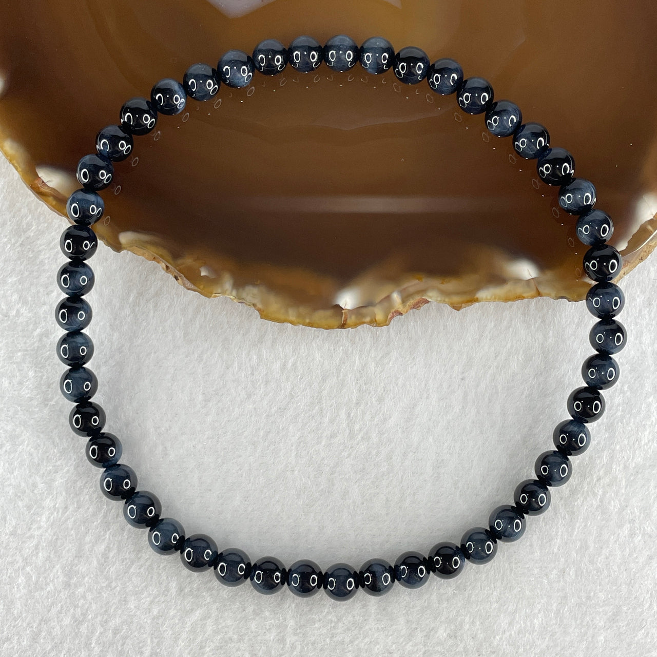 Certified Good Grade Natural Blue Tiger's Eye Quartz Beads Necklace or Bracelet 19.39g 26cm 6.8mm 47 Beads