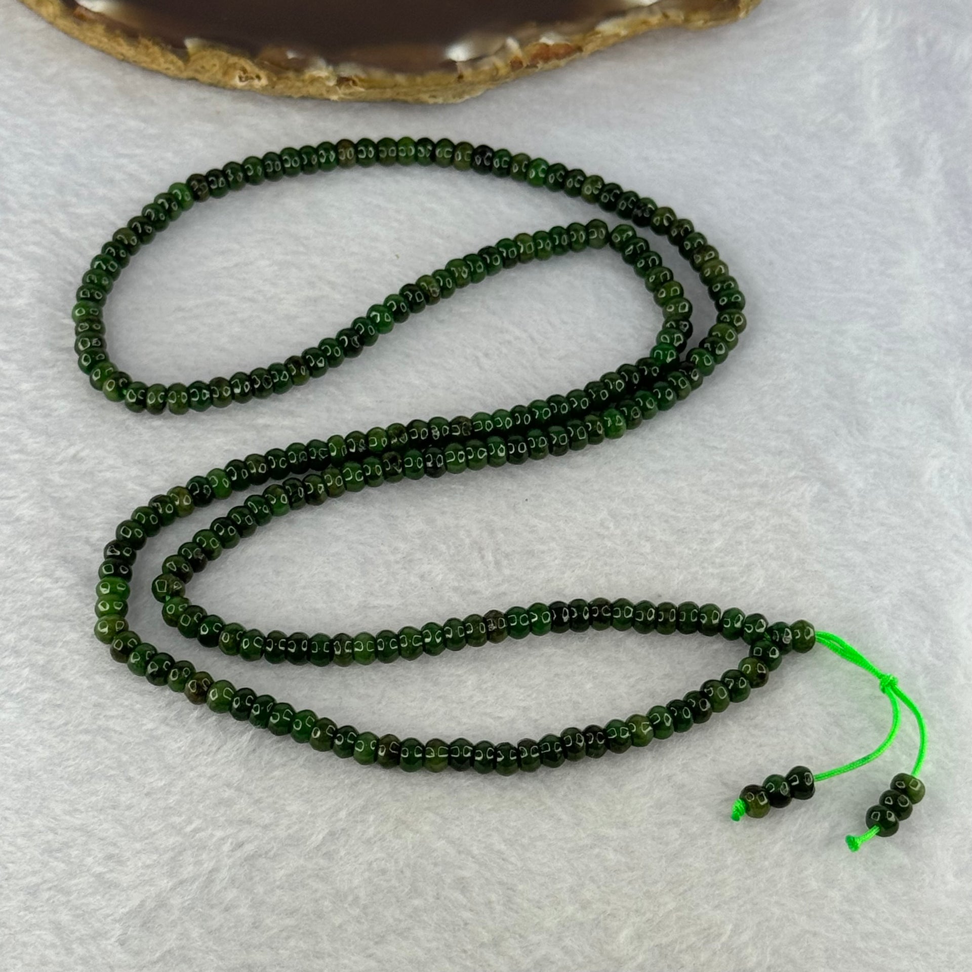 Type A Lao Keng Dark Spicy Green Jadeite Beads Necklace 30.94g 64cm 5.0nn 210 Beads - Huangs Jadeite and Jewelry Pte Ltd