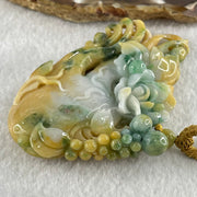 Grandmaster Type A Yellow and Lavender Patches with Old Mine Green Piao Hua Jadeite Flowers Pendant 人生如意 75.81g 84.1 by 55.7 by 14.8mm - Huangs Jadeite and Jewelry Pte Ltd