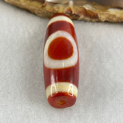 Natural Powerful Tibetan Old Oily Red White Agate One Eye Gold Metal Element Dzi Bead Heavenly Master (Tian Zhu) 一眼金天珠 9.68g 37.6 by 12.9mm - Huangs Jadeite and Jewelry Pte Ltd